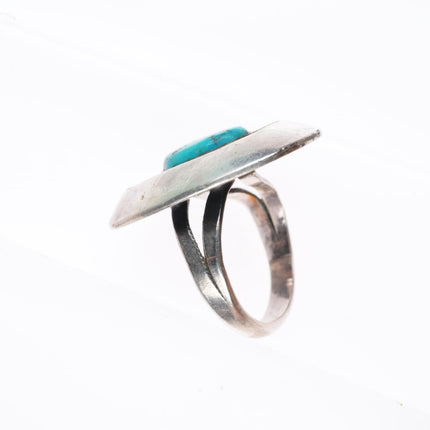 sz7 vintage Navajo sterling silver modernist shadowbox turquoise ring