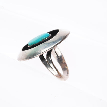sz7 vintage Navajo sterling silver modernist shadowbox turquoise ring