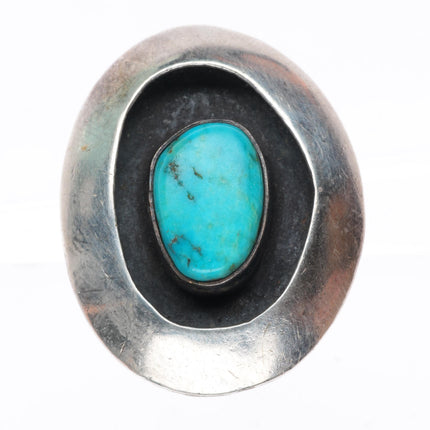 sz7 vintage Navajo sterling silver modernist shadowbox turquoise ring
