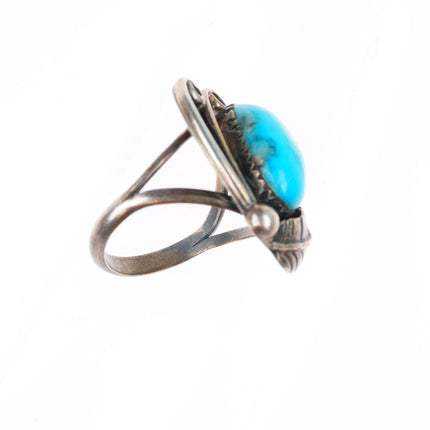 sz6 vintage Navajo sterling silver turquoise ring with big feather