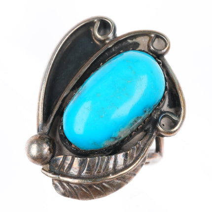 sz6 vintage Navajo sterling silver turquoise ring with big feather