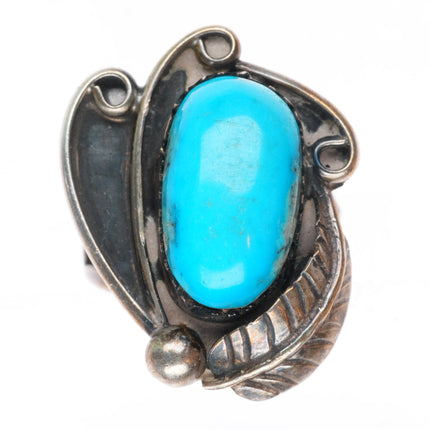 sz6 vintage Navajo sterling silver turquoise ring with big feather