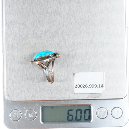 sz6 vintage Navajo sterling silver turquoise ring with big feather