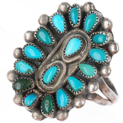sz6 vintage Zuni sterling silver petit point turquoise cluster ring