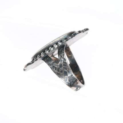 sz7.5 1930's Vintage Navajo Fred Harvey Style snake stamped green turquoise ring
