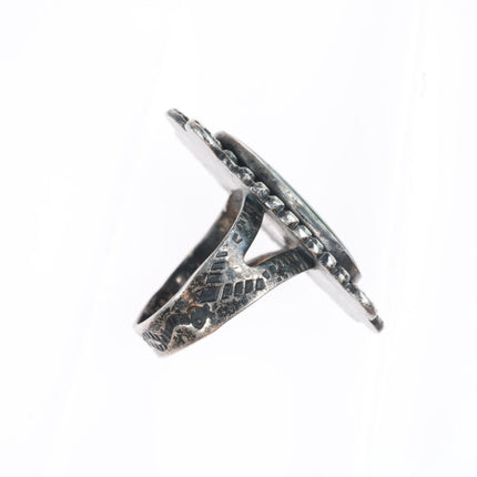 sz7.5 1930's Vintage Navajo Fred Harvey Style snake stamped green turquoise ring