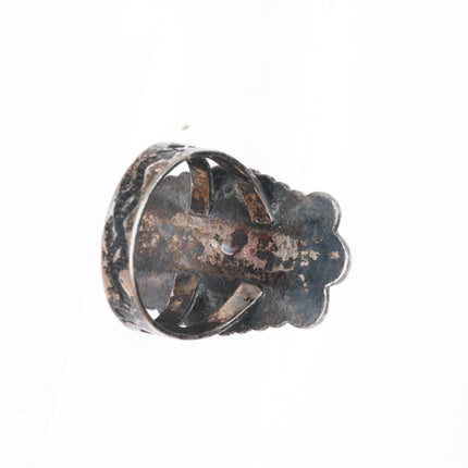 sz7.5 1930's Vintage Navajo Fred Harvey Style snake stamped green turquoise ring