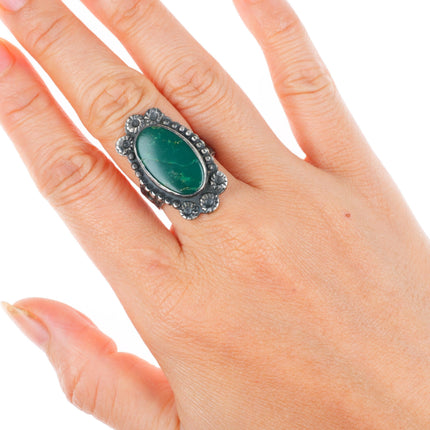 sz7.5 1930's Vintage Navajo Fred Harvey Style snake stamped green turquoise ring