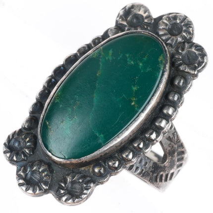 sz7.5 1930's Vintage Navajo Fred Harvey Style snake stamped green turquoise ring