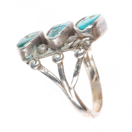sz5.5 Antique Navajo Ingot silver 3 stone turquoise stoplight ring