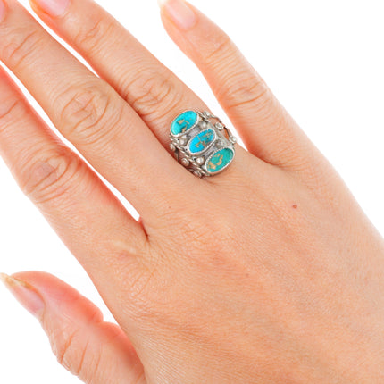 sz5.5 Antique Navajo Ingot silver 3 stone turquoise stoplight ring
