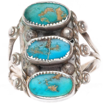 sz5.5 Antique Navajo Ingot silver 3 stone turquoise stoplight ring
