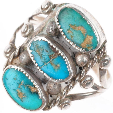sz5.5 Antique Navajo Ingot silver 3 stone turquoise stoplight ring