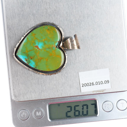 Kay Yazzie Navajo sterling silver high grade turquoise carved heart pendant