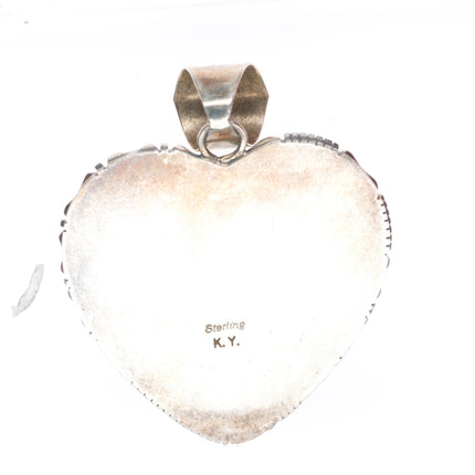 Kay Yazzie Navajo sterling silver high grade turquoise carved heart pendant