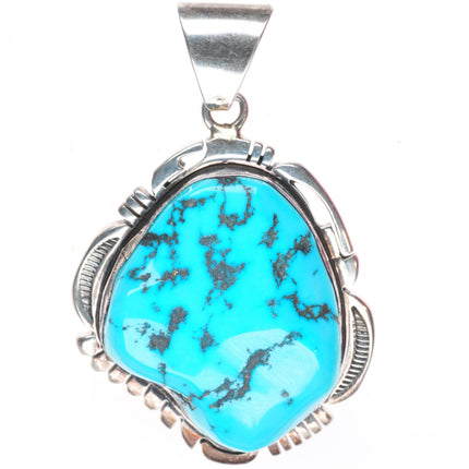 Vintage Navajo sterling silver Kingman turquoise necklace pendant