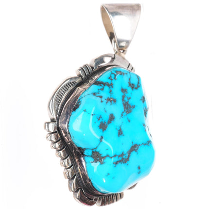 Vintage Navajo sterling silver Kingman turquoise necklace pendant