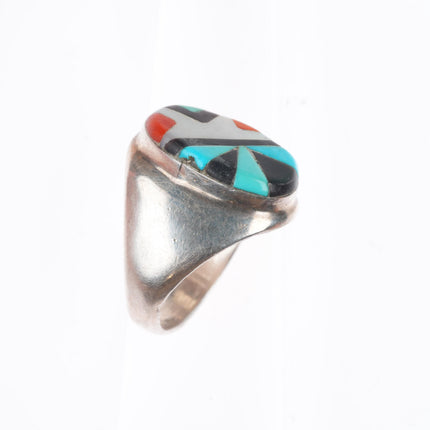 sz9.25 Richard and Geneva Terrazas Zuni sterling silver intarsia inlay ring
