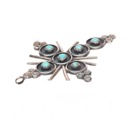 Vintage Zuni sterling silver snake eye turquoise cross pendant