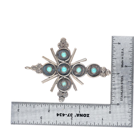 Vintage Zuni sterling silver snake eye turquoise cross pendant