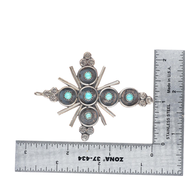 Vintage Zuni sterling silver snake eye turquoise cross pendant