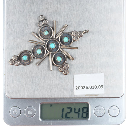 Vintage Zuni sterling silver snake eye turquoise cross pendant