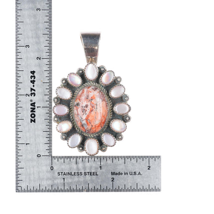 F Kinsel Navajo sterling silver jasper and shell satellite cluster pendant