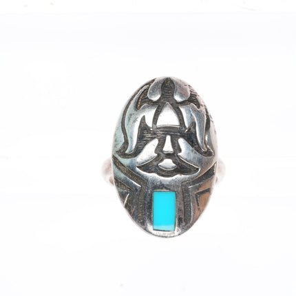 sz7.5 vintage Navajo sterling silver turquoise inlay domed overlay ring