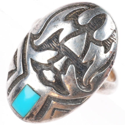 sz7.5 vintage Navajo sterling silver turquoise inlay domed overlay ring