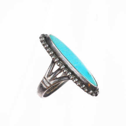 sz6 c1950 vintage Navajo sterling silver turquoise size 6 long ring