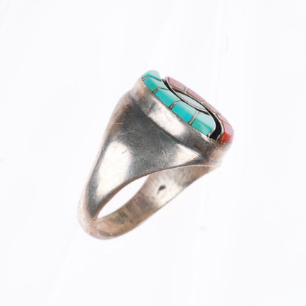 sz10 Amy Quandelacy Zuni sterling silver turquoise and coral Hummingbird ring