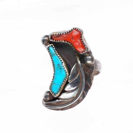 sz4.25 Miriam Chuyate - Hopi-Tewa sterling silver turquoise and coral ring