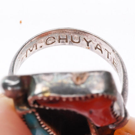 sz4.25 Miriam Chuyate - Hopi-Tewa sterling silver turquoise and coral ring