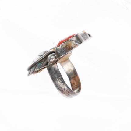 sz4.25 Miriam Chuyate - Hopi-Tewa sterling silver turquoise and coral ring