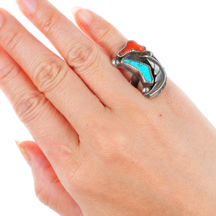 sz4.25 Miriam Chuyate - Hopi-Tewa sterling silver turquoise and coral ring