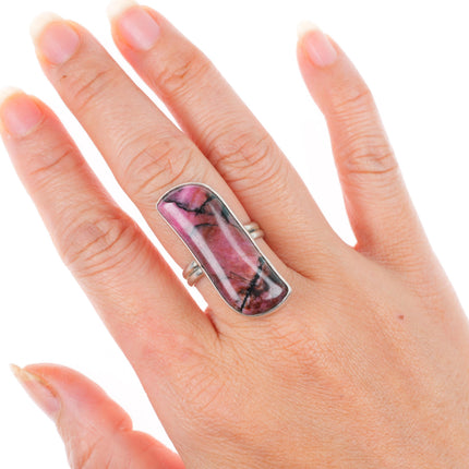 sz8 Everett & Mary Teller Navajo pink Rhodonite sterling silver long ring