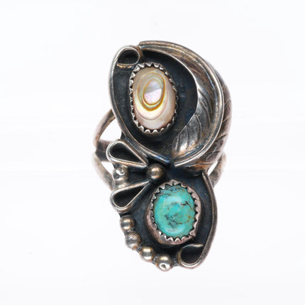 sz7.5 vintage Navajo sterling silver turquoise and mother of pearl ring