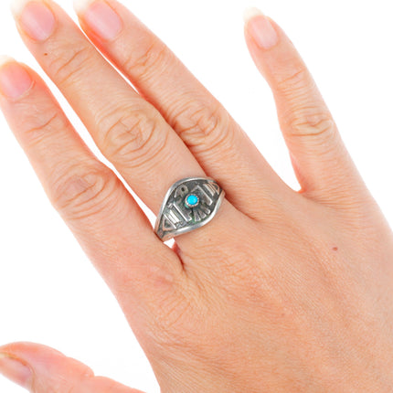 sz9.25 vintage southwestern Fred Harvey style thunderbird sterling silver ring