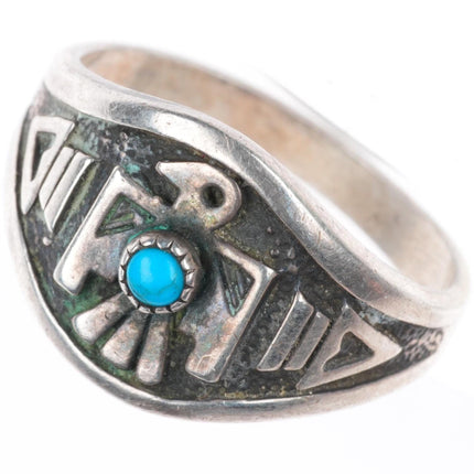 sz9.25 vintage southwestern Fred Harvey style thunderbird sterling silver ring