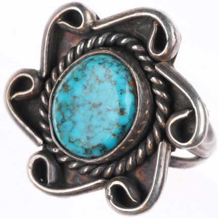 sz5.5 vintage Navajo sterling silver spiderweb turquoise sun ring