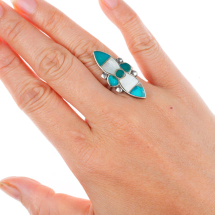 sz6 vintage Zuni sterling silver sterling silver turquoise and shell inlay ring