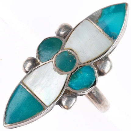 sz6 vintage Zuni sterling silver sterling silver turquoise and shell inlay ring