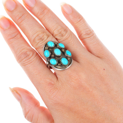 sz8.5 vintage Navajo sterling silver turquoise cluster domed ring