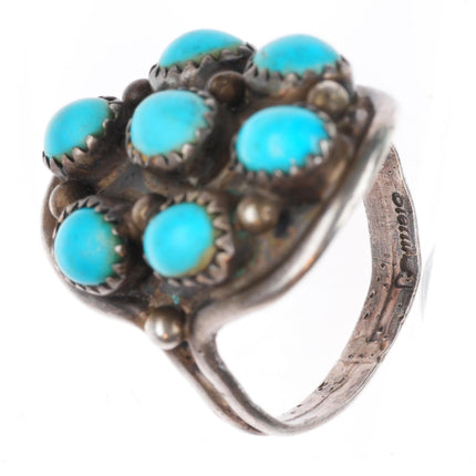 sz8.5 vintage Navajo sterling silver turquoise cluster domed ring