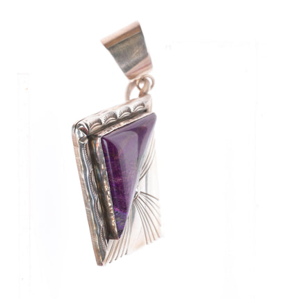 Large Esther Wood Navajo sterling silver Sugilite chiseled modernist pendant