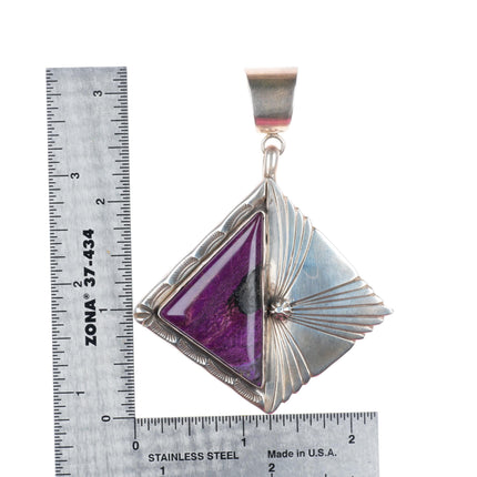 Large Esther Wood Navajo sterling silver Sugilite chiseled modernist pendant