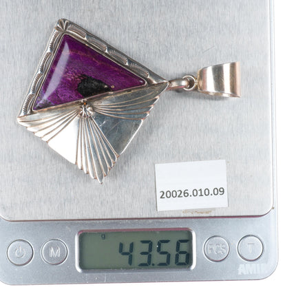 Large Esther Wood Navajo sterling silver Sugilite chiseled modernist pendant