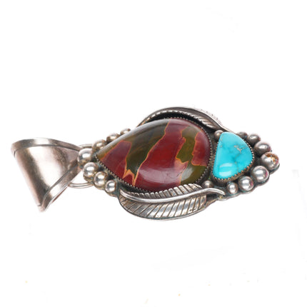 Big vintage Navajo sterling silver turquoise and jasper pendant