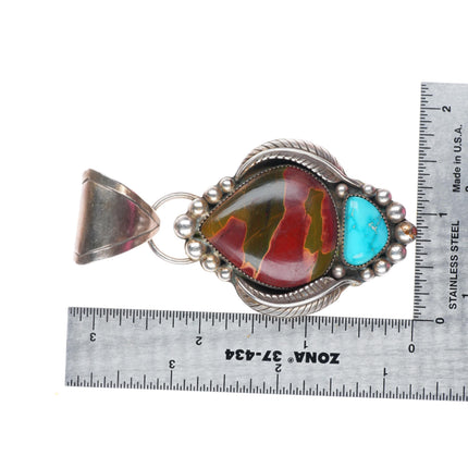 Big vintage Navajo sterling silver turquoise and jasper pendant