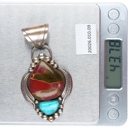 Big vintage Navajo sterling silver turquoise and jasper pendant